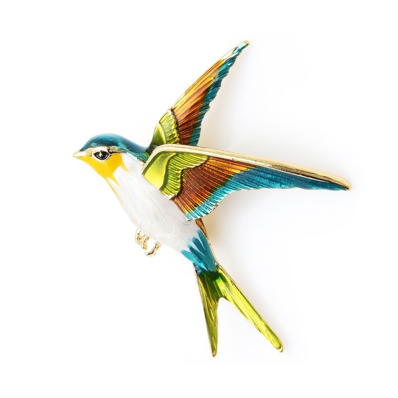Bird Swallow Colourful Enamel Brooch - Click Image to Close